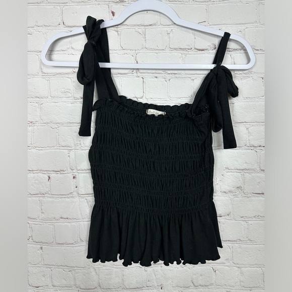 Altar’d State‎ black ruched sleeveless Crop Top tie shoulders, sz S Made in USA - Picture 1 of 3